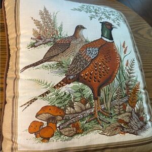 Vintage Decorative Pillow with Pheasant Design